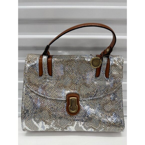Patricia Nash Leather STINTINO Vintage Leather Flap Satchel Bag METALLIC RARE! - Picture 1 of 8